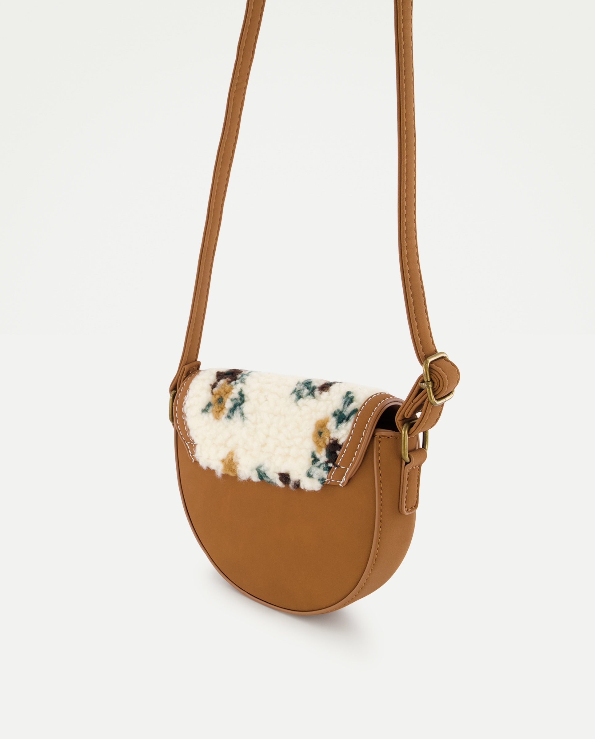 Mala com Aba de Pelo de Borrego e Estampado Floral Multicolor-3