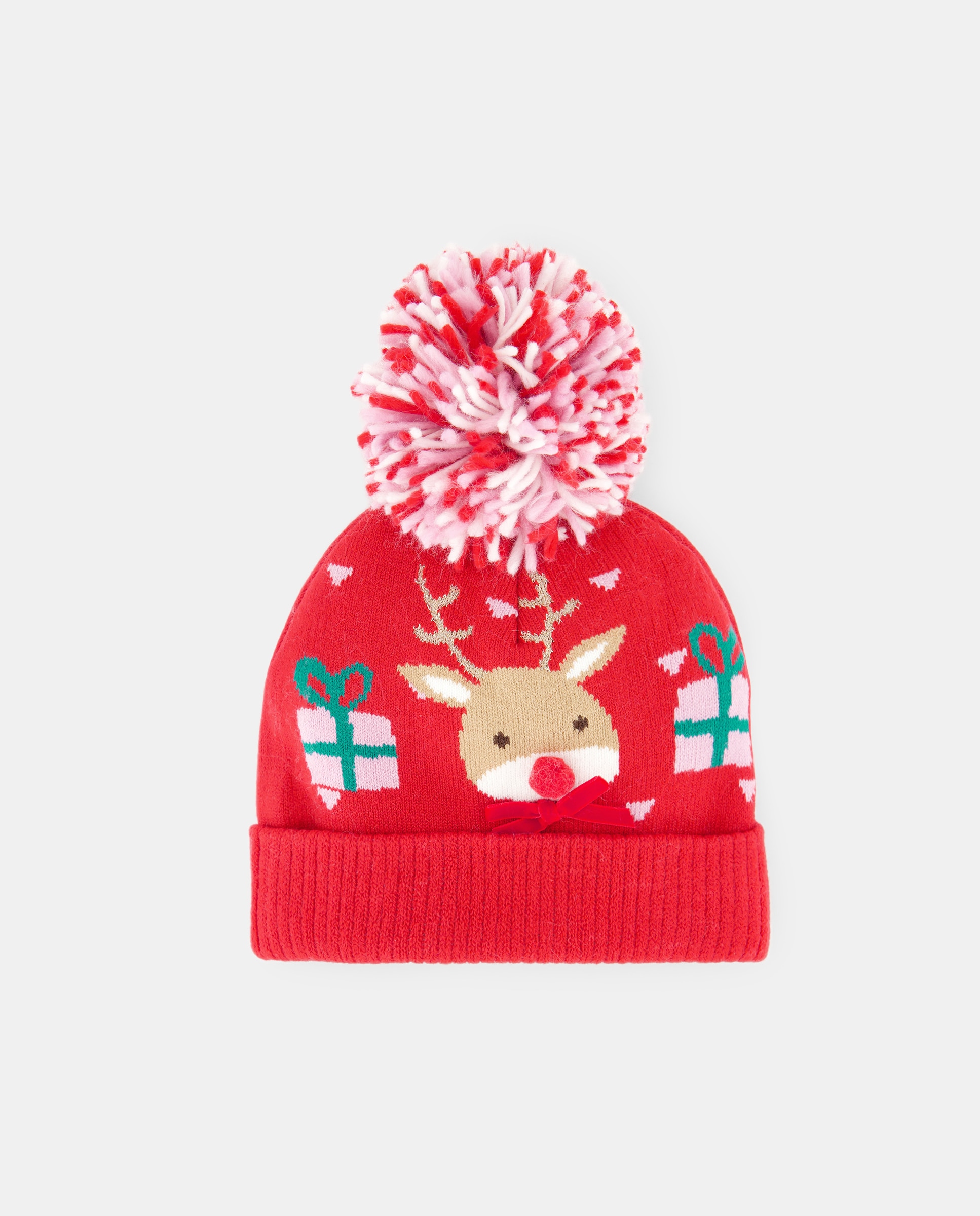 Gorro jacquard renos y regalo de niña