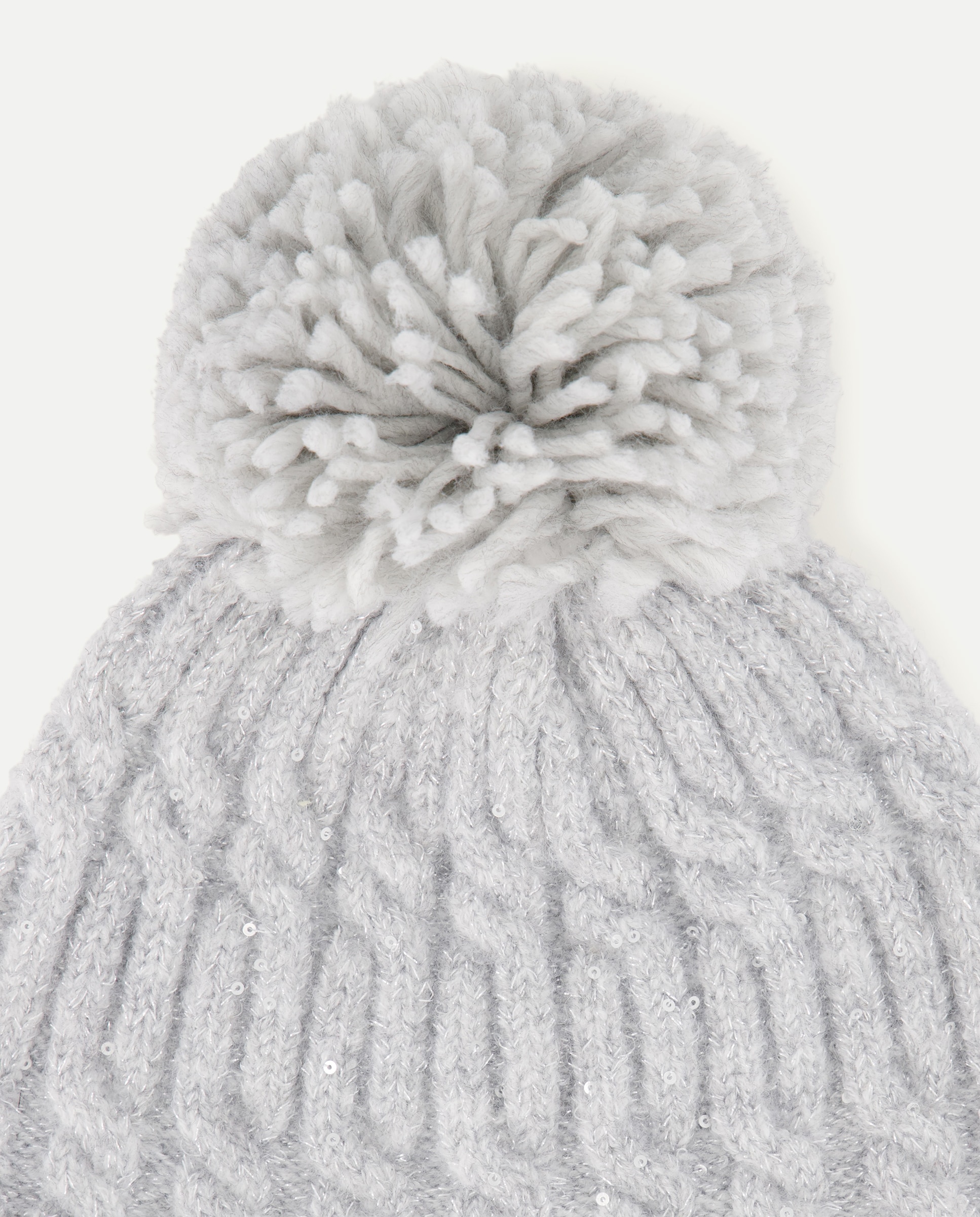 Gorro Canelado com Pérolas e Tranças a Condizer Cinzento-claro-2