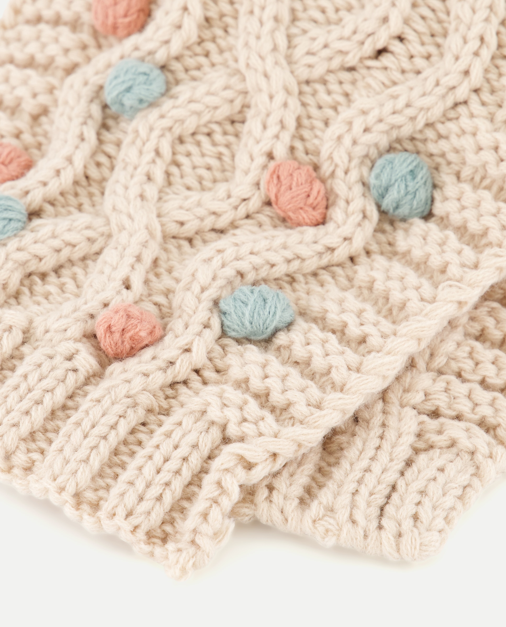 Cachecol com Pompons Bege-3