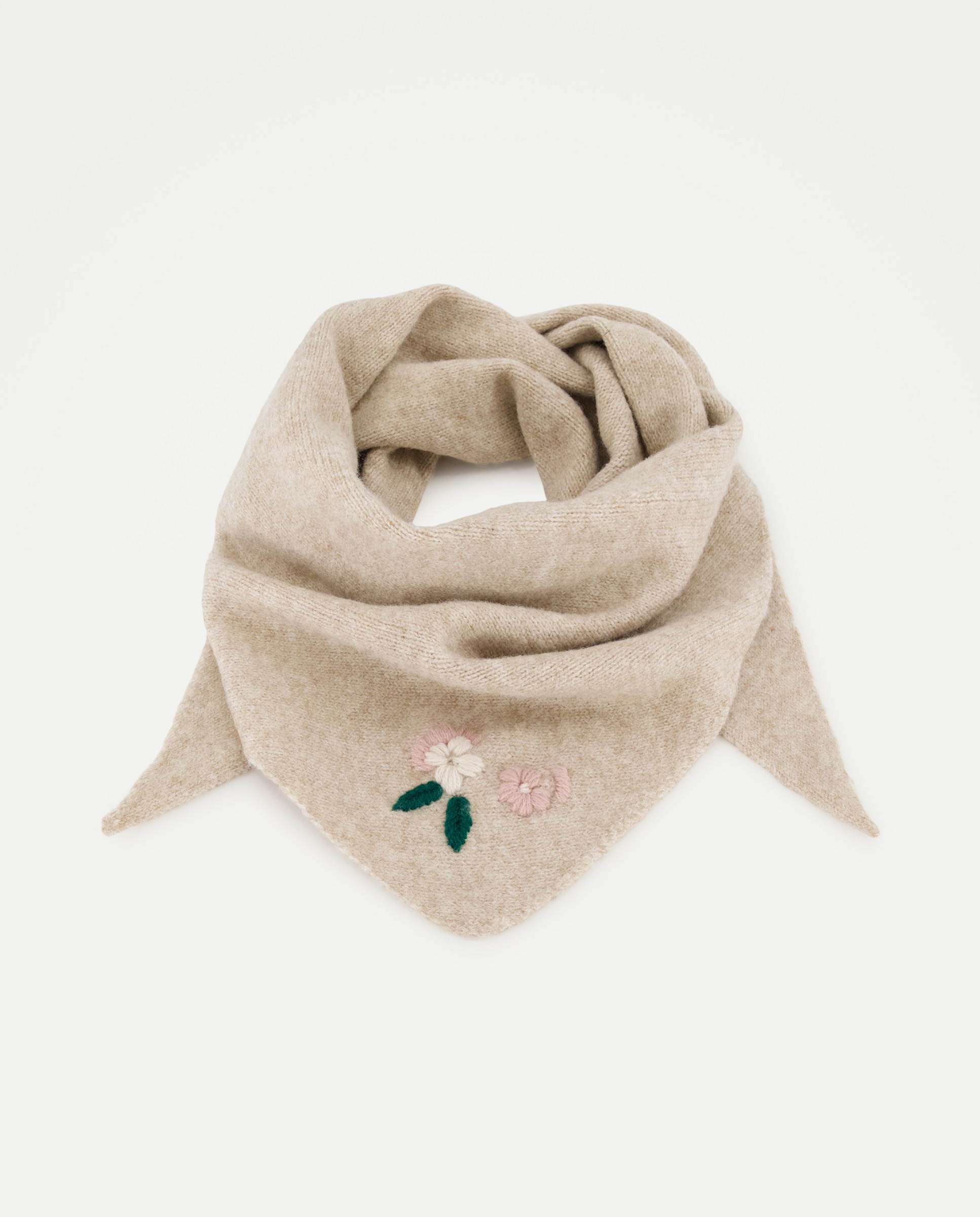 Lenço de Tricot com Bordado de Fantasia 730 Camel-2