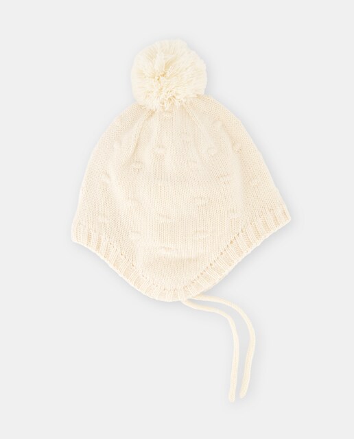 Imagem 0 de Gorro de Bebé com Ponto de Arroz Liso e Pompom