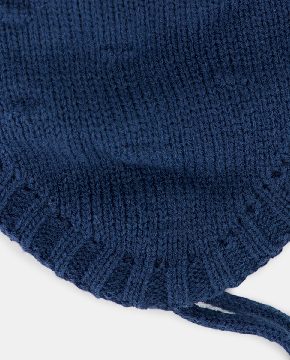 Gorro de Bebé com Ponto de Arroz Liso e Pompom 400 Azul-2