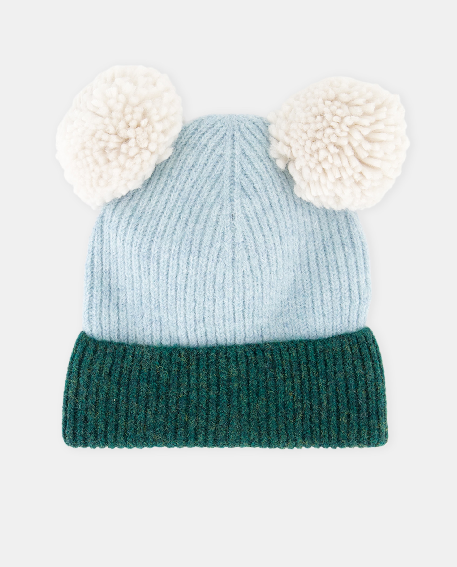 Gorro Liso Bicolor de Bebé com Pompons 510 Verde Claro-1