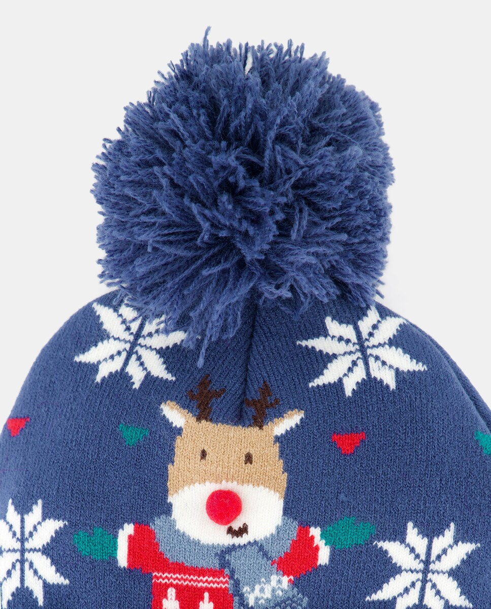 Gorro de Bebé com Jacquard de Renas e Neve Azul-marinho-2