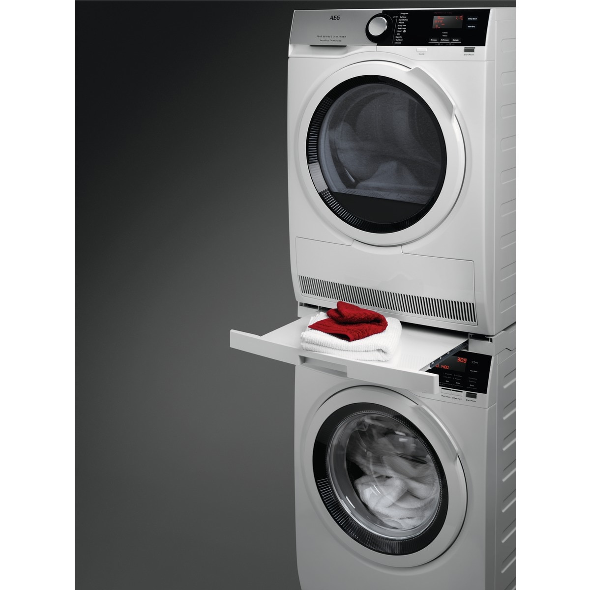 Accesorio AEG A1WYHSK2 unión lavadora secadora con bandeja de 52 - 67 cm y brida de seguirodad Blanco-4