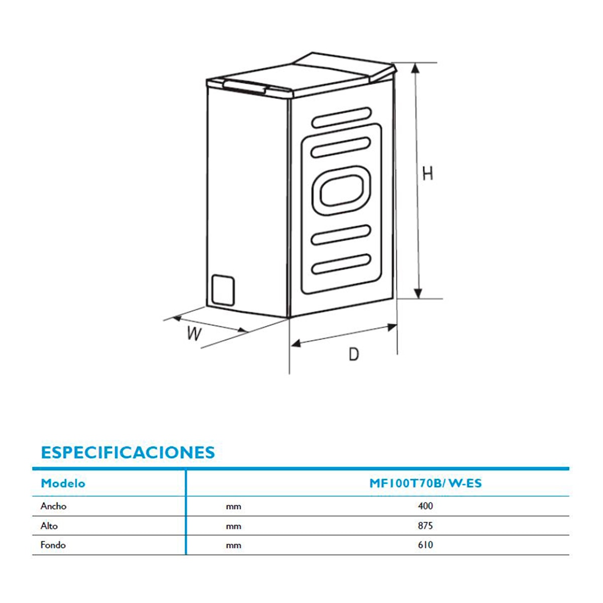 Lavadora carga superior Midea 6 kg / 1.200 rpm - MF100T60B/W- ES Blanco-2