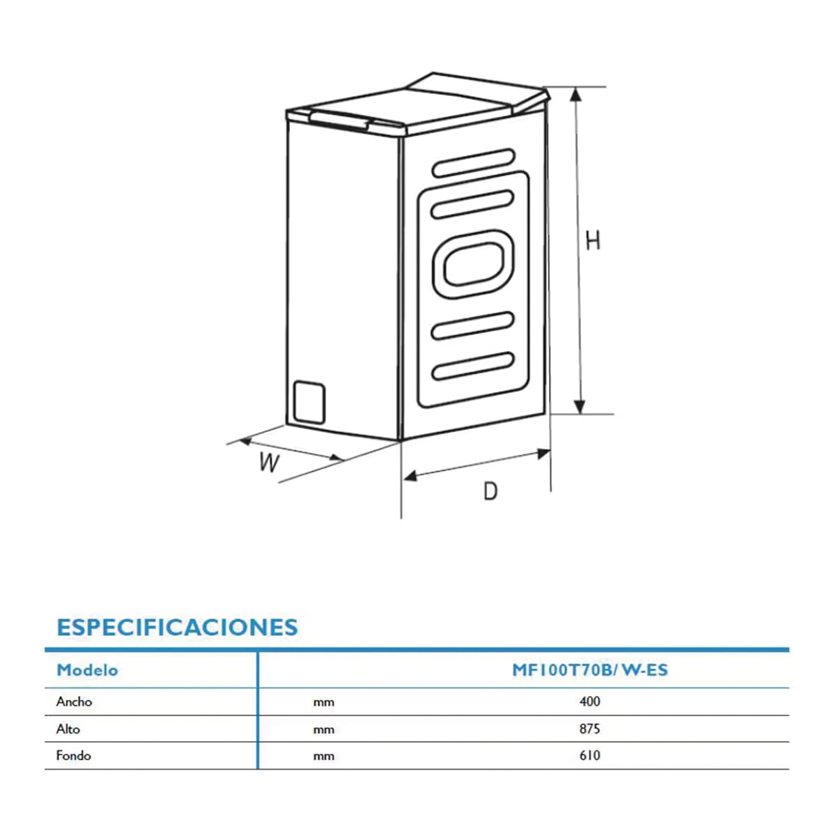 Lavadora carga superior Midea 7 kg / 1.200 rpm - MF100T70B/W- ES Blanco-2