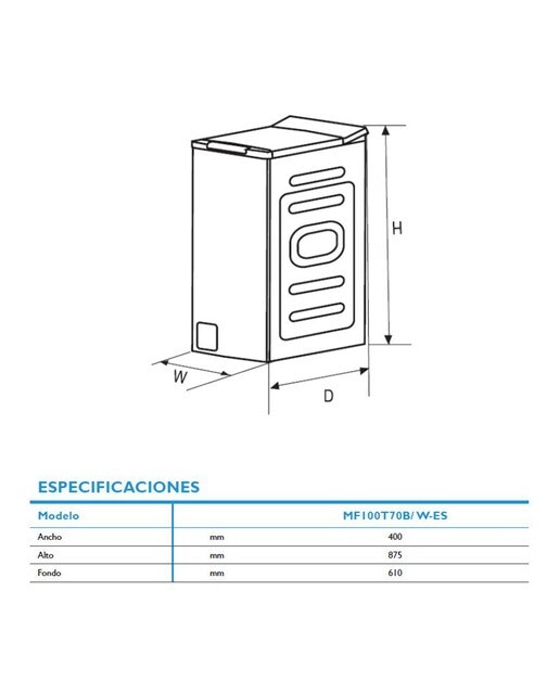 Lavadora carga superior Midea 8 kg / 1.300 rpm - MF100T80B/W-ES Blanco-2