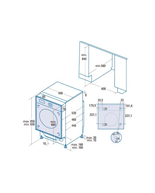 Máquina de Lavar Roupa Encastrável Cata LI 08014 /A Carga Frontal, de 8 Kg e de 1400 rpm - Branco Branco-2