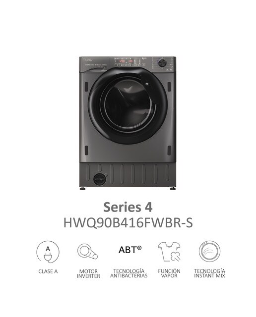 Lavadora integrable Haier 9 kg / 1.600 rpm Series 4 - HWQ90B416FWBR-S - Antracita Antracita-4
