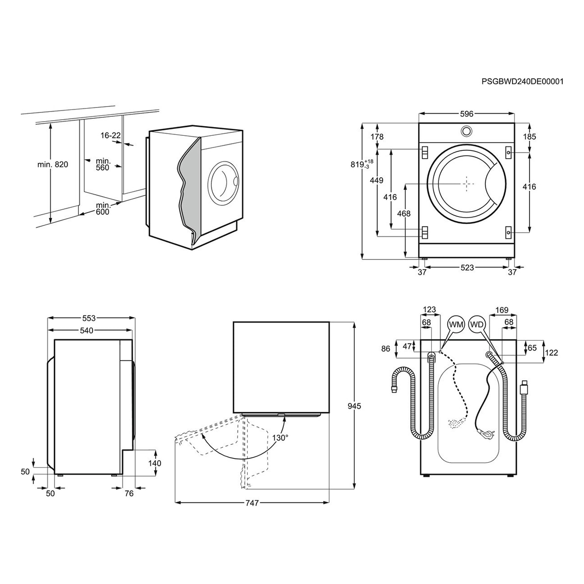 Máquina de Lavar Roupa Encastrável AEG Série 8000 LFN8E8436C PowerCare de 8 kg e 1400 rpm - Branco Branco-4
