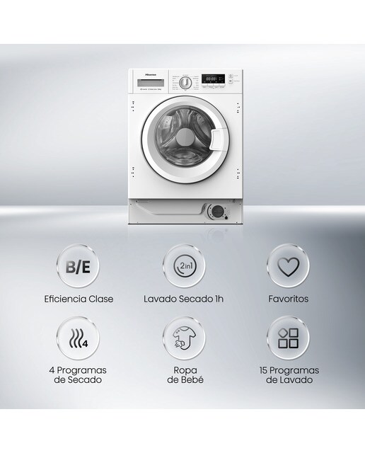 Imagen 3 de Lavadora secadora integrable Hisense 8 kg, 1.400 rpm - WD3M841BWIES - Blanco Blanco