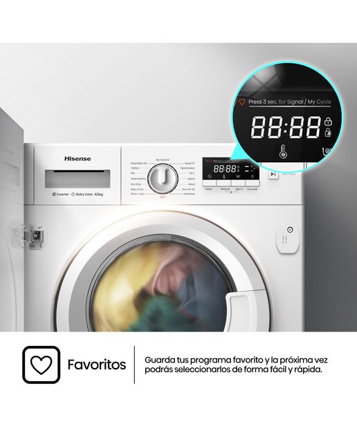 Imagen 8 de Lavadora secadora integrable Hisense 8 kg, 1.400 rpm - WD3M841BWIES - Blanco Blanco