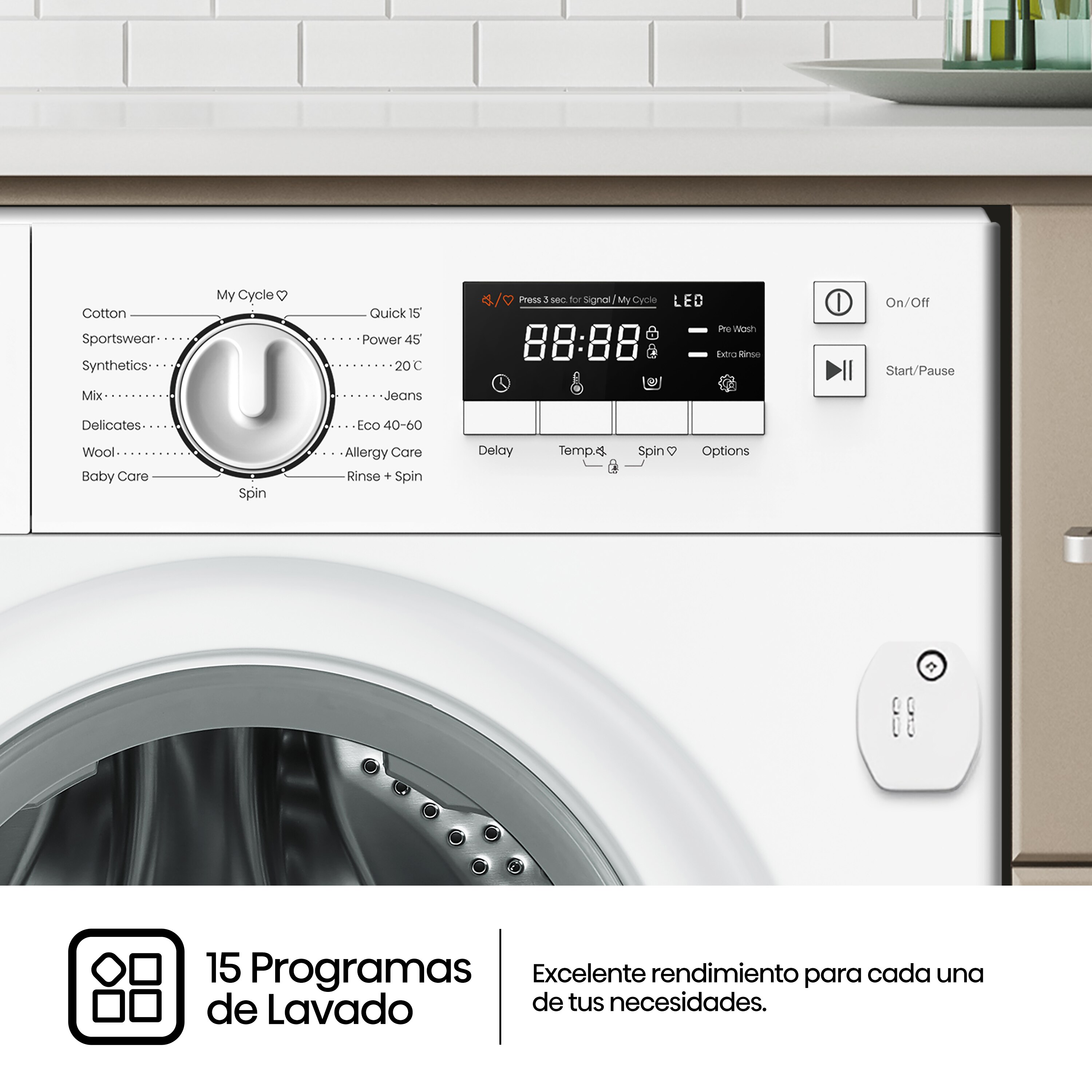 Lavadora integrable Hisense 8 kg / 1.400 rpm - WF3M841BWIES - Blanco Blanco-11