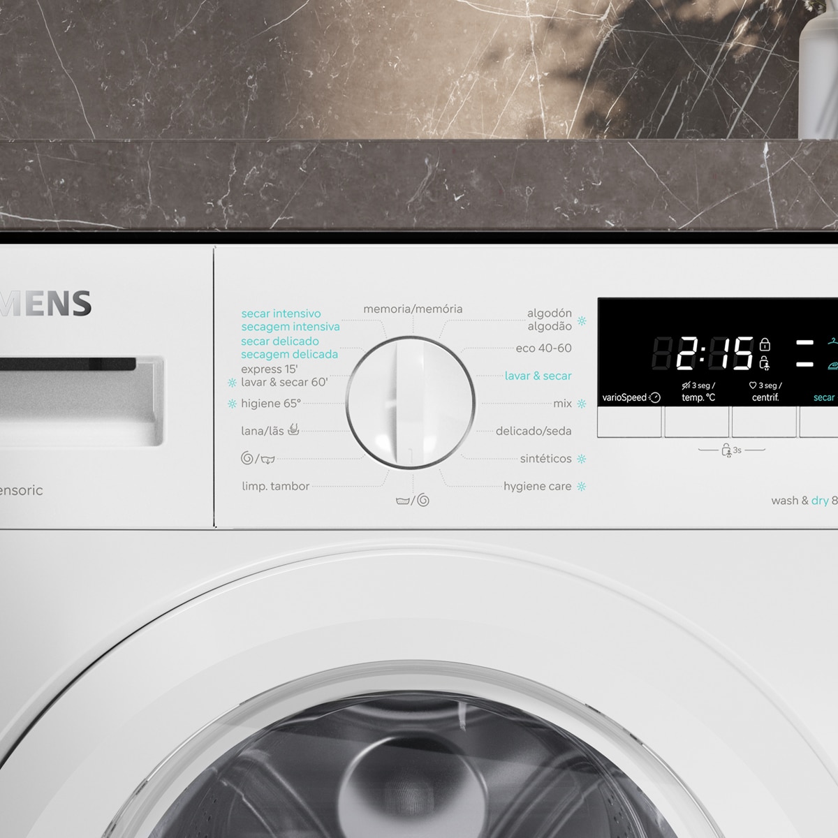 Máquina de Lavar e Secar Roupa Encastrável Siemens iQ500 WK14D490ES de 8 Kg e 1400 rpm com AutoDry Branco-3