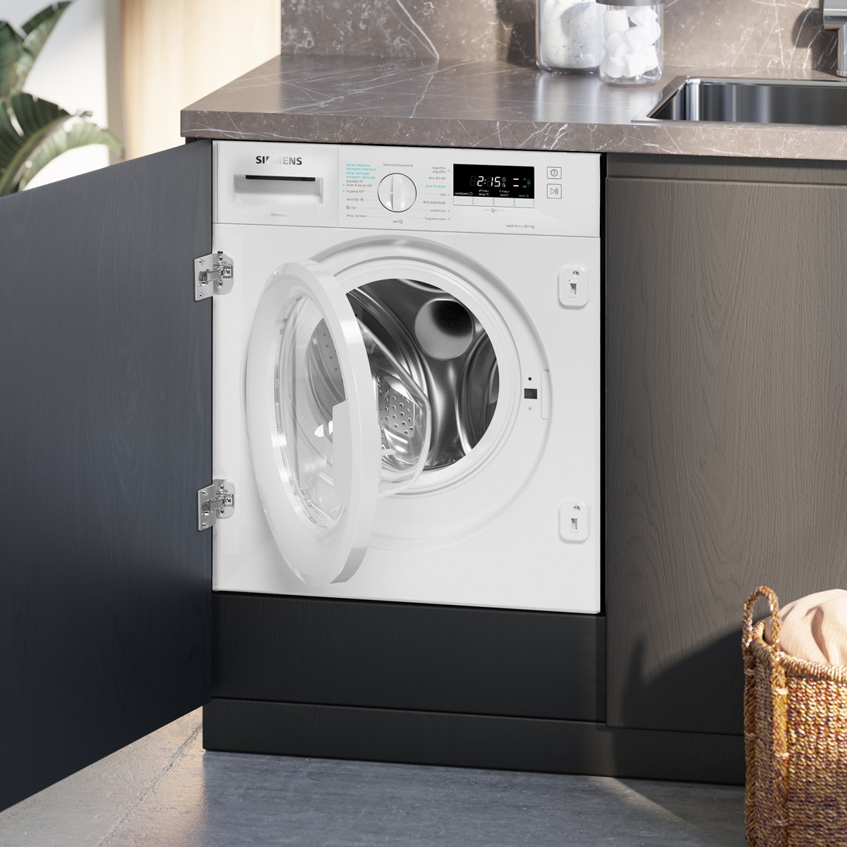 Máquina de Lavar e Secar Roupa Encastrável Siemens iQ500 WK14D490ES de 8 Kg e 1400 rpm com AutoDry Branco-6