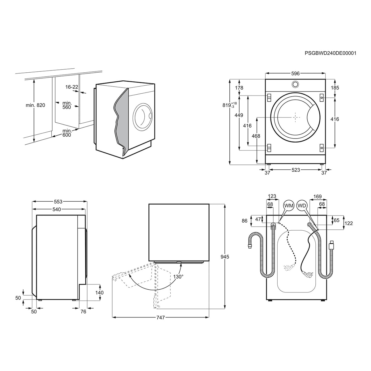 Lavadora integrable AEG 8 Kg / 1400 rpm, PowerClean, Vapor, Wifi, Silencio, Serie 8000 -LFU8E8436C - Negro Negro-3