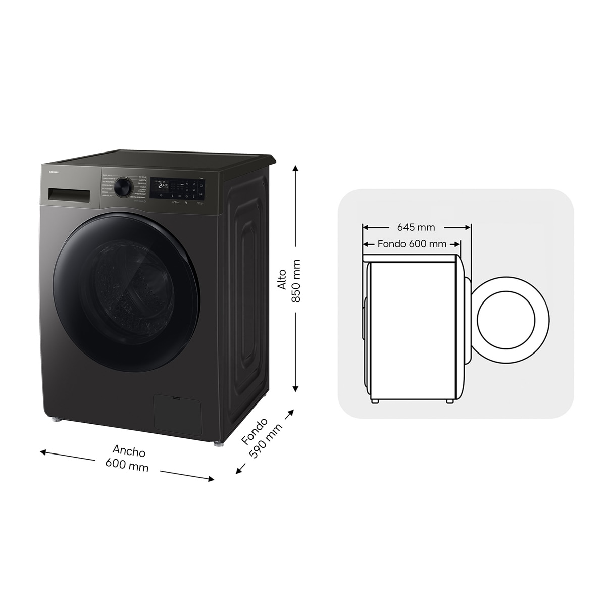 Lavasecadora Samsung AI 9kg Autodosificación Clase D/A Inox - WD90HG5U34BXEC Inox-2
