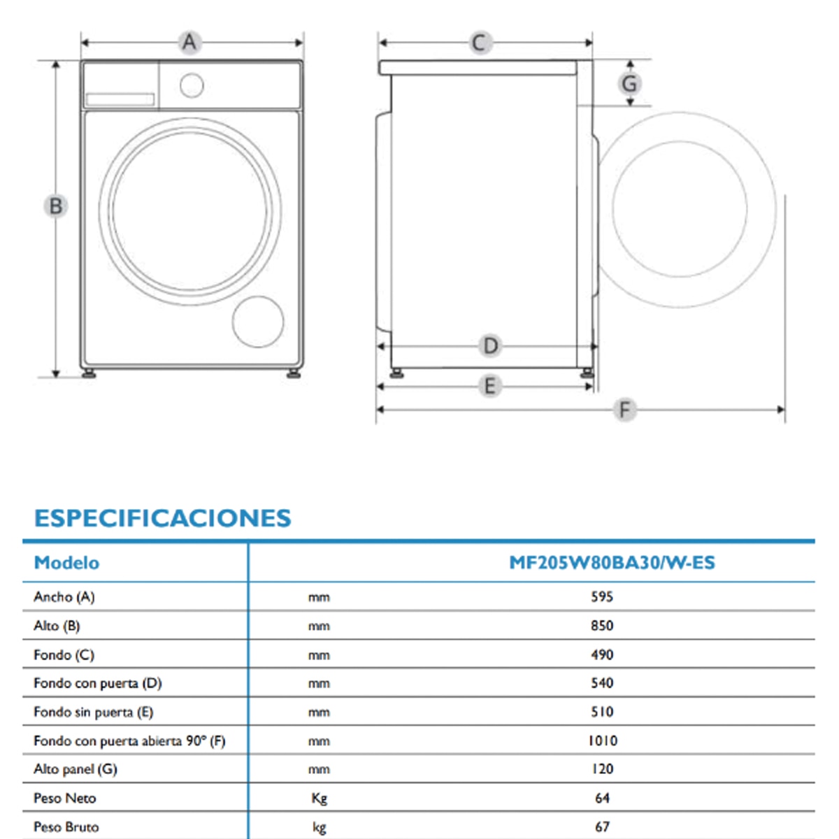 Lavadora Midea 9 kg / 1400 rpm - MF205W90BA30WES Blanco-3