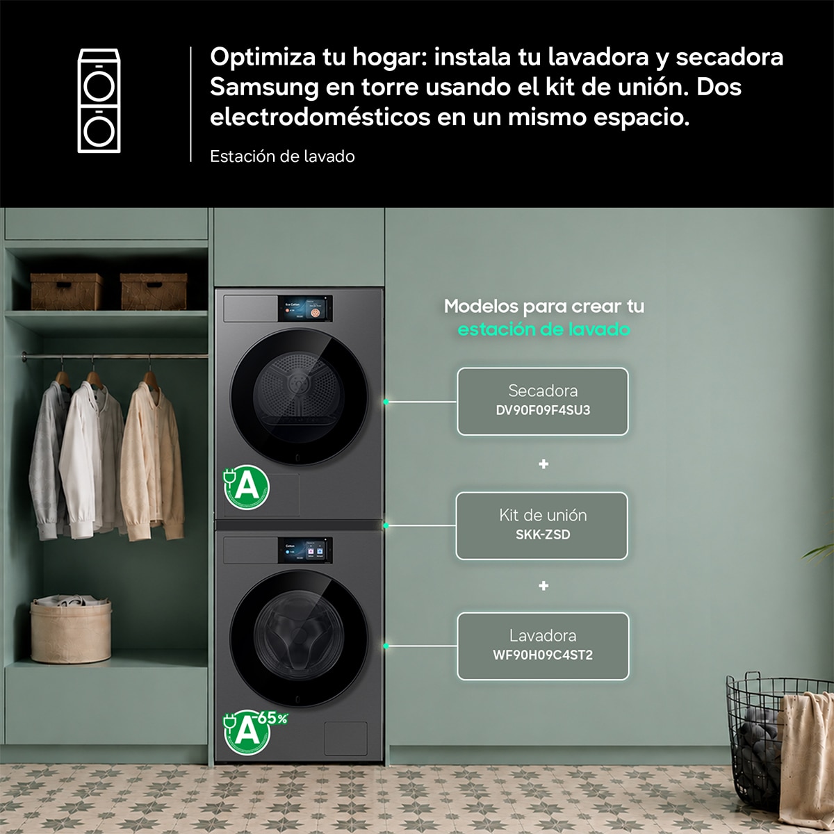 Lavadora Samsung Bespoke AI 9Kg Autodosificación Clase A-65% WF90H09C4ST2 Grafito-12
