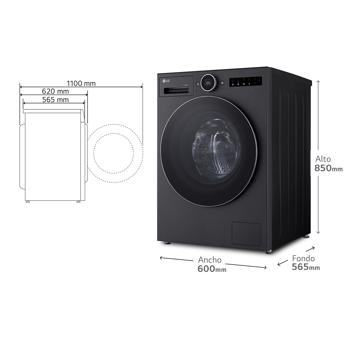 Lavadora secadora LG 9 Kg / 1.400 rpm, Bomba de calor Dual Inverter, Serie 900, AI Direct Drive TM - WHX9096TBB - Acero grafito mate antihuellas Acero grafito mate antihuellas-2