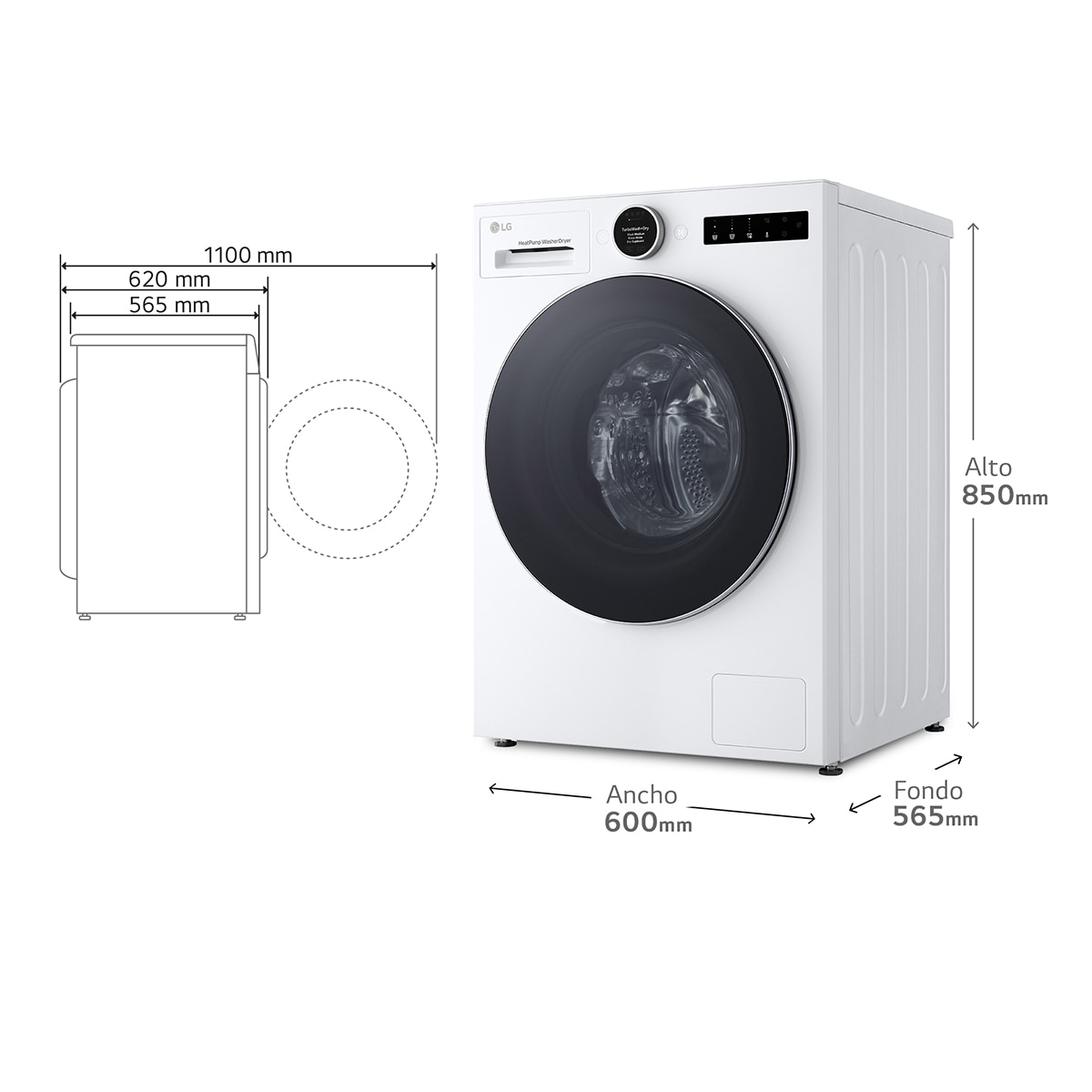 Lavadora secadora LG 11 Kg / 1.400 rpm, Bomba de calor Dual Inverter, Serie 950, AI Direct Drive TM - WHX9516TLC - Blanco Blanco-2