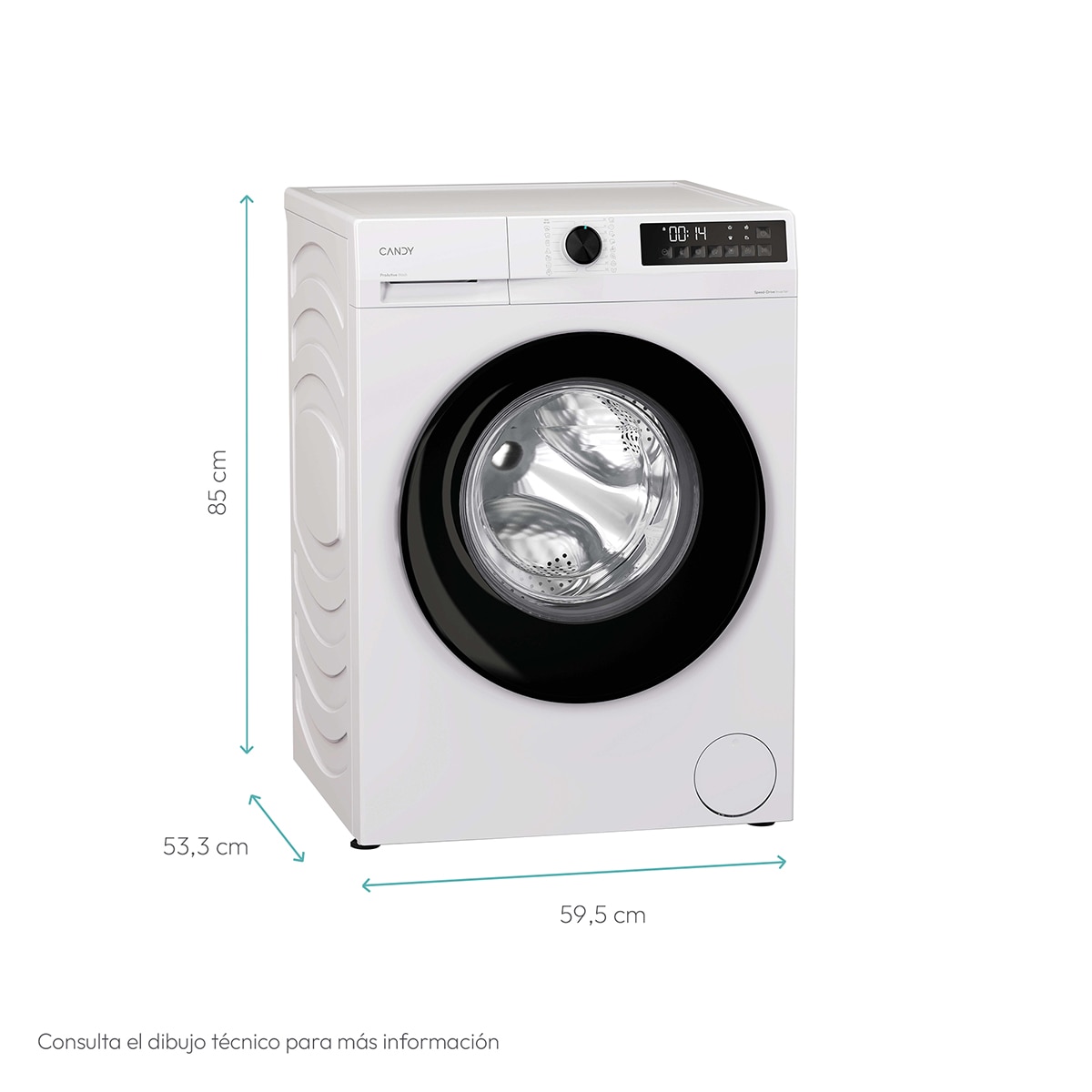 Lavadora Candy 8 kg / 1.400 rpm, Motor Inverter SpeedDrive y Fondo Reducido, ProWash 300 GD 48SB6-S - Blanco Blanco-2