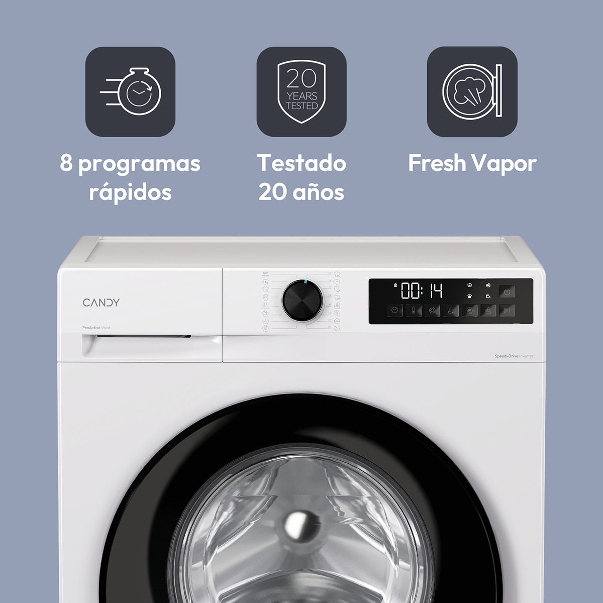 Lavadora Candy 8 kg / 1.400 rpm, Motor Inverter SpeedDrive y Fondo Reducido, ProWash 300 GD 48SB6-S - Blanco Blanco-5