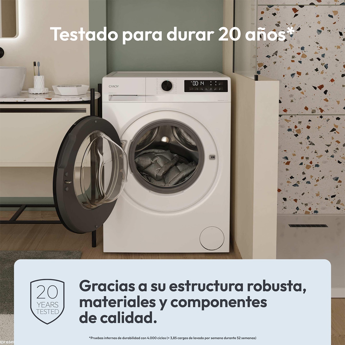 Lavadora Candy 8 kg / 1.400 rpm, Motor Inverter SpeedDrive y Fondo Reducido, ProWash 300 GD 48SB6-S - Blanco Blanco-7