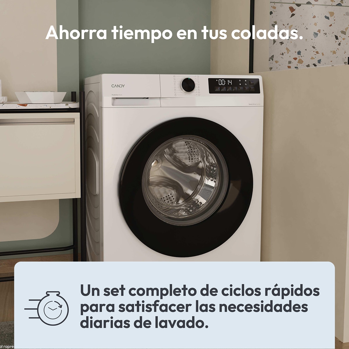 Lavadora Candy 8 kg / 1.400 rpm, Motor Inverter SpeedDrive y Fondo Reducido, ProWash 300 GD 48SB6-S - Blanco Blanco-9