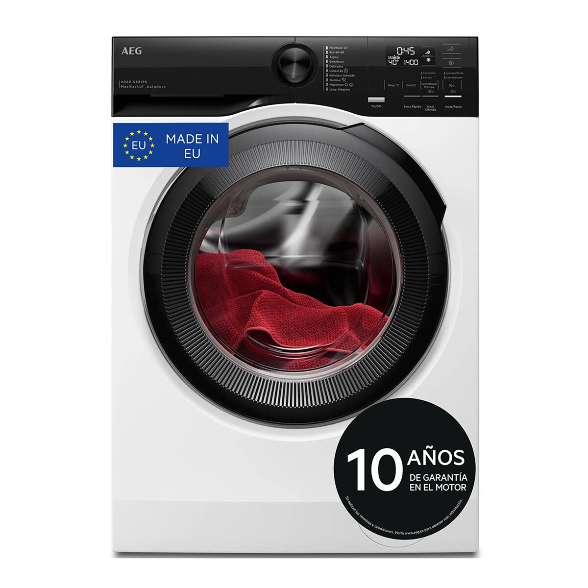 Lavadora AEG 10,5 Kg / 1400 rpm, Autodosificación, Lavado rapido, IA, vapor, seire 6000 - LFE6G54O4M - Negro Negro-1