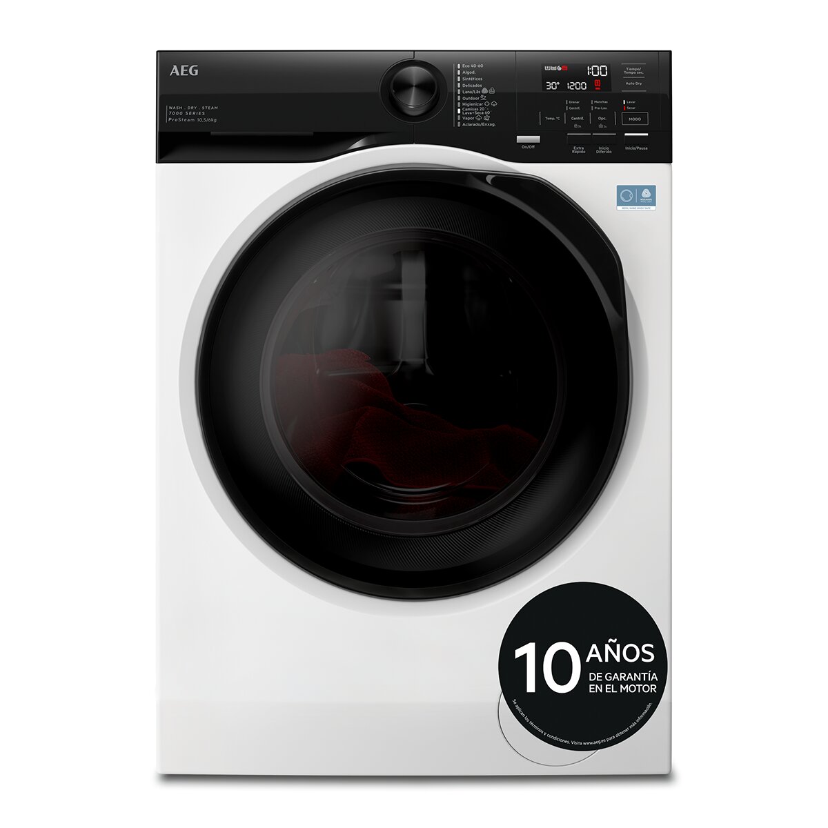 Imagen 1 de Lavadora secadora AEG 10,5 kg lavado rápido, SpecialCare, Vapor, Serie 7000 - LWT7256OCB Negro