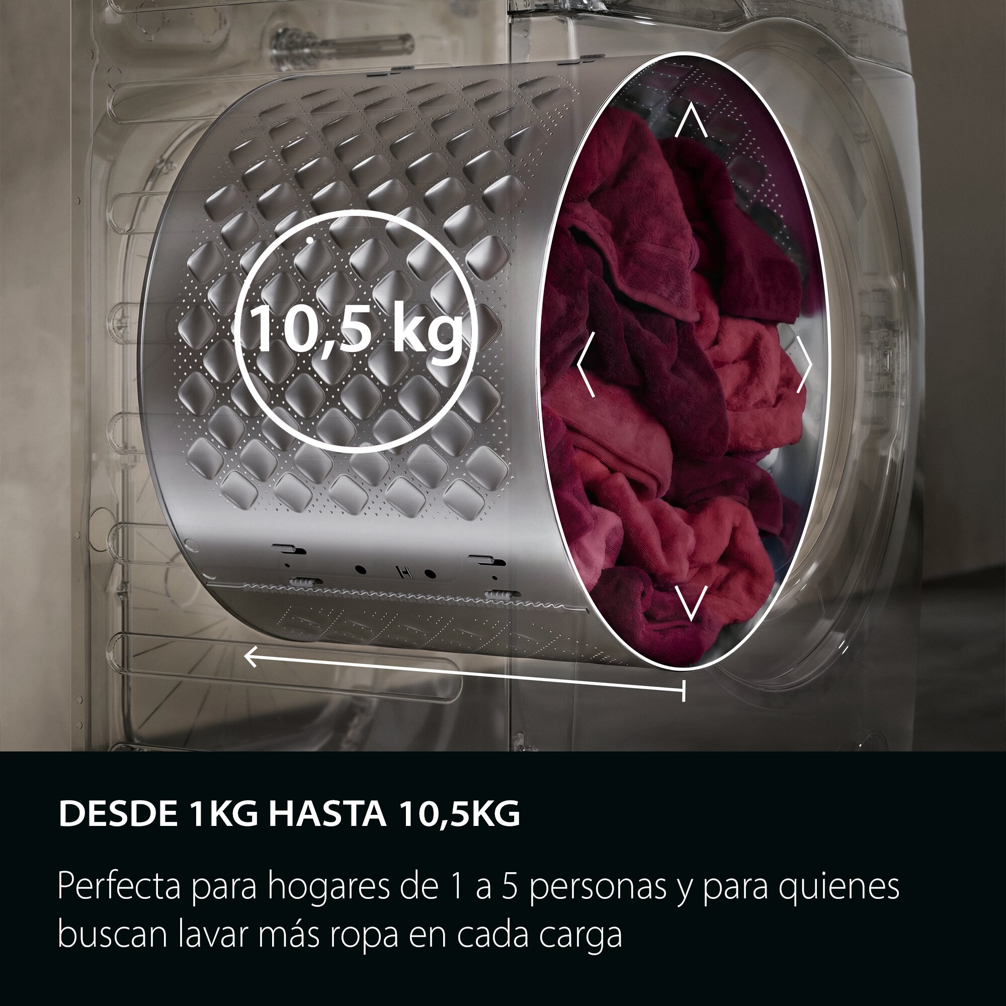 Imagen 7 de Lavadora secadora AEG 10,5 kg lavado rápido, SpecialCare, Vapor, Serie 7000 - LWT7256OCB - Negro Negro