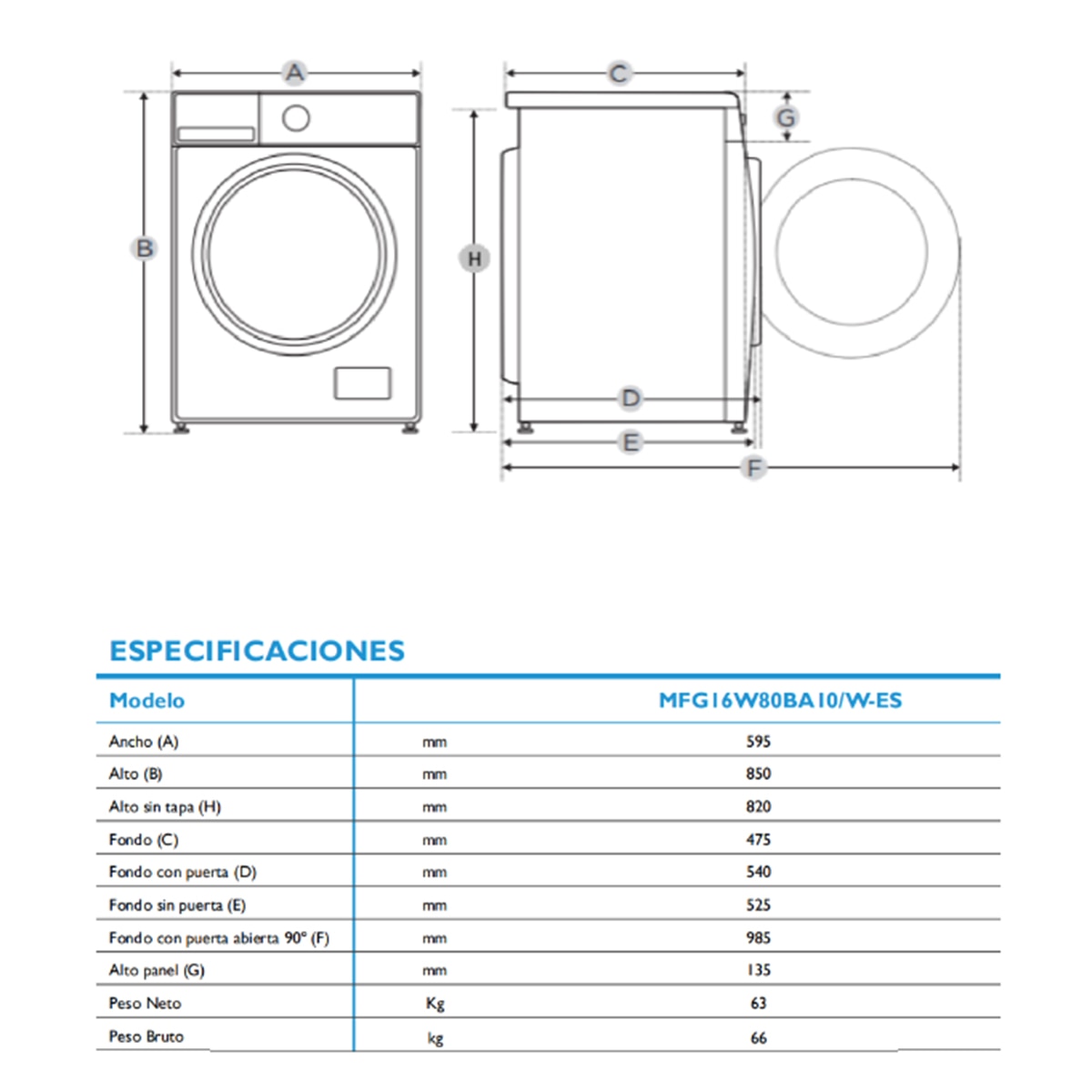 Máquina de Lavar Roupa Midea MFG16W80BA10/W-ES Motor Inverter, Carga Frontal de 8 kg e de 1400 rpm, Tampa Superior Desmontável Branco-2