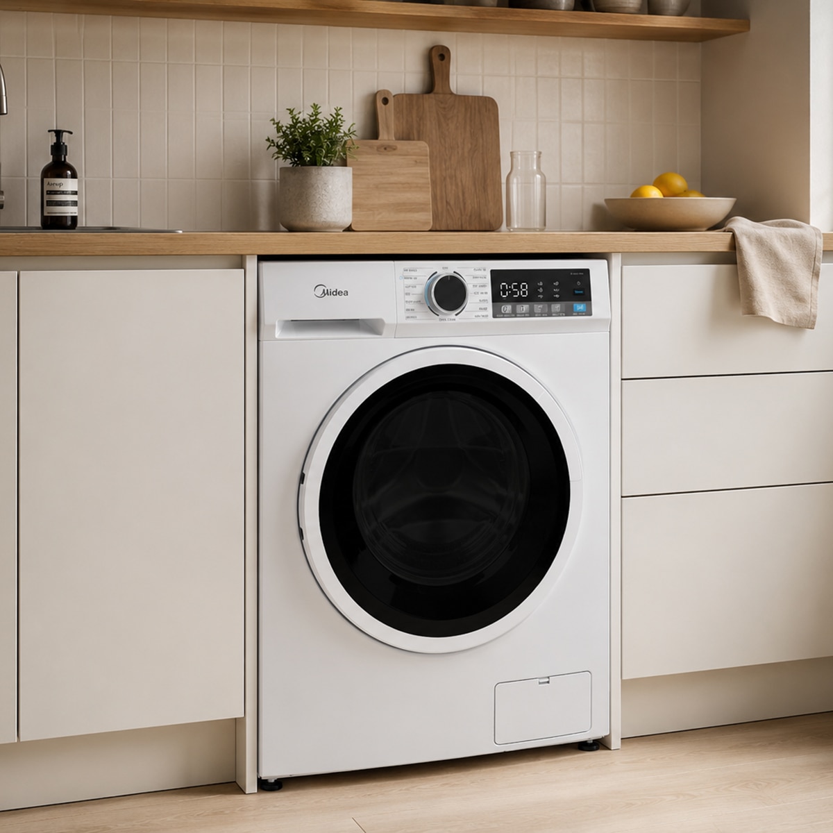 Máquina de Lavar Roupa Midea MFG16W80BA10/W-ES Motor Inverter, Carga Frontal de 8 kg e de 1400 rpm, Tampa Superior Desmontável Branco-7