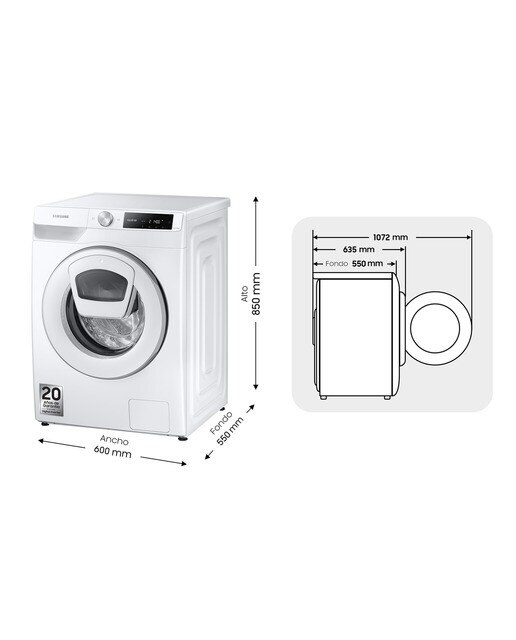 Lavadora Samsung 9kg con Autodosificación Clase A Blanca WW90T684DHE/S3 - Blanco Blanco-2
