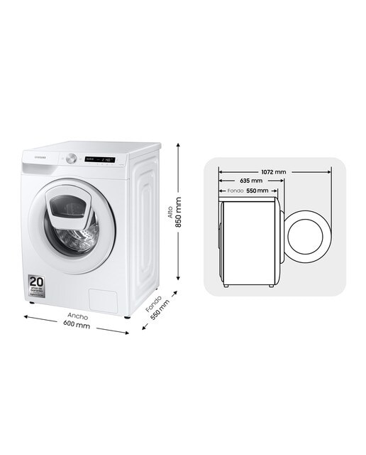 Imagen 2 de Lavadora Samsung 9kg Tecnología Ecobubble™ Clase A Blanca WW90T554DTW/S3 - Blanco Blanco