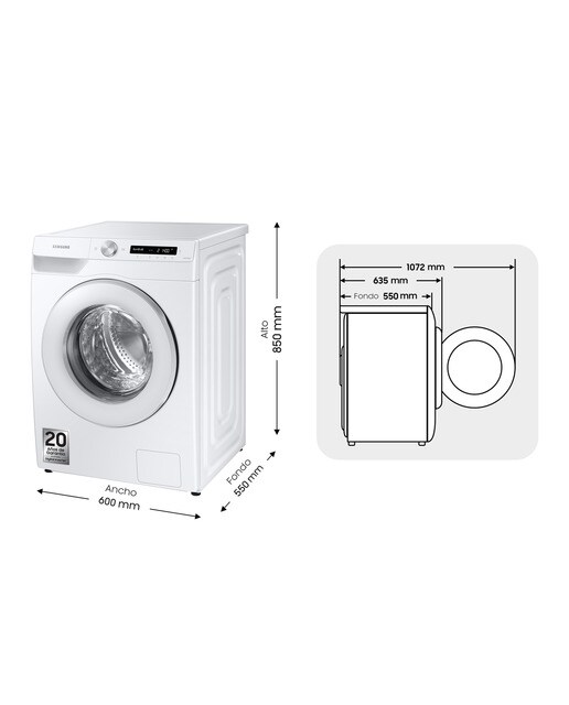 Lavadora Samsung 9kg Tecnología Ecobubble™ Clase A Blanca WW90T534DTW/S3 Blanco-2