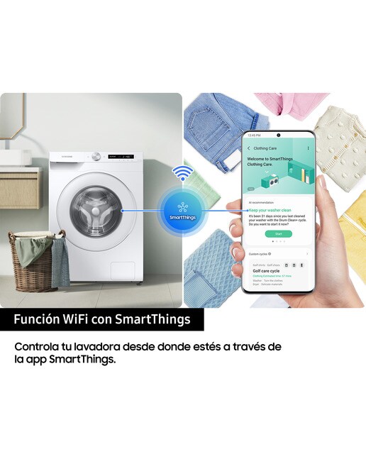 Lavadora Samsung 9kg Tecnología Ecobubble™ Clase A Blanca WW90T534DTW/S3 Blanco-6