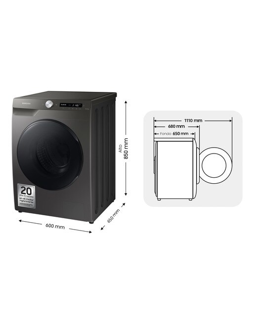 Lavadora Secadora Samsung 9kg/6kg con Autodosificación Clase E/B Inox WD90T534DBN/S3 Inox-2