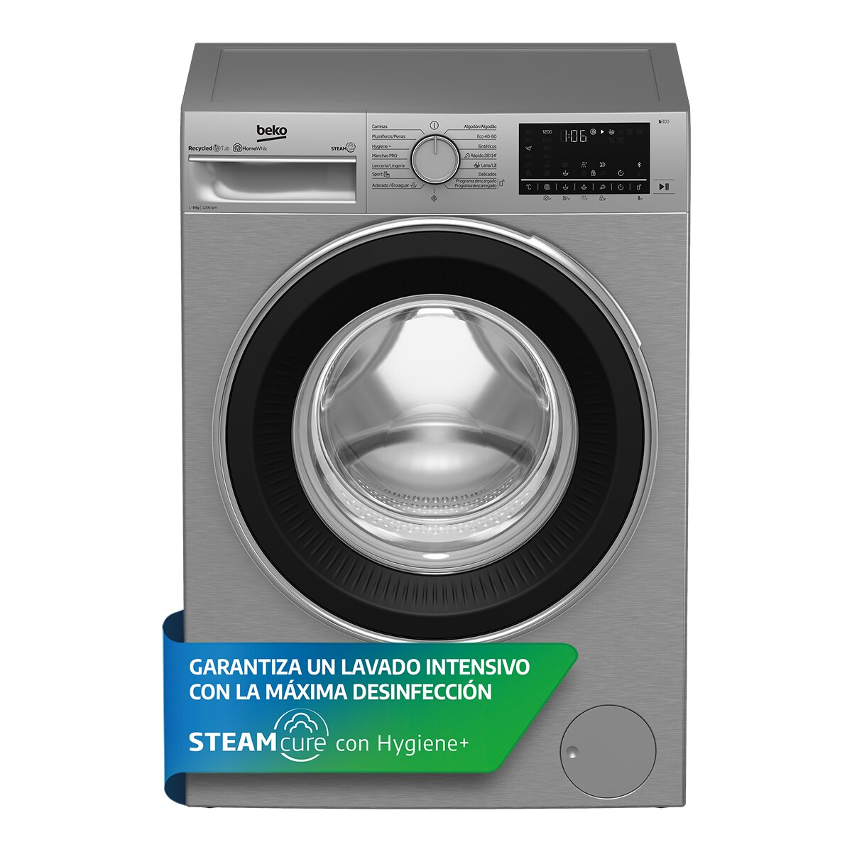Lavadora Beko 8 kg / 1.200 rpm Vapor - B3WFT58220X Inox-2