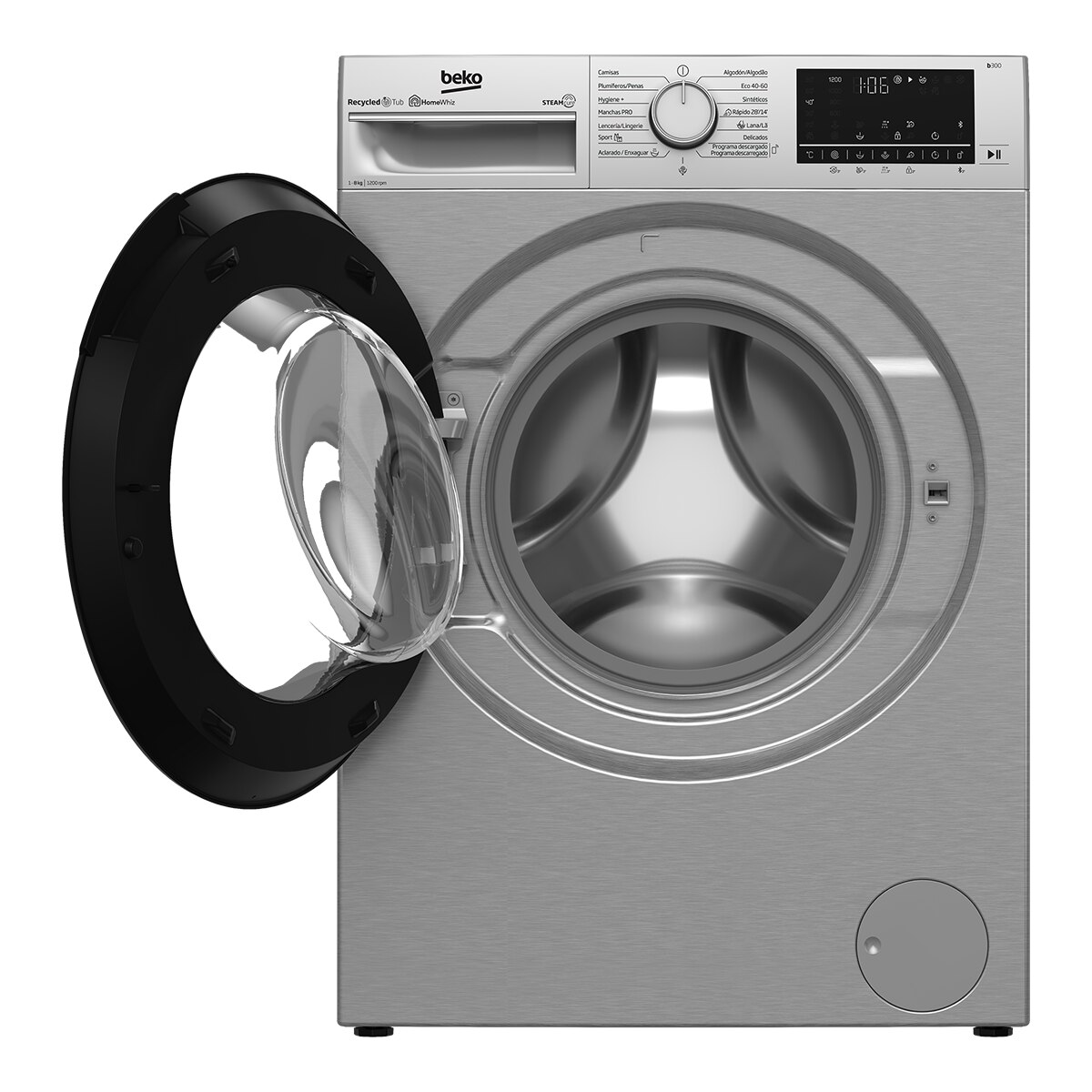 Lavadora Beko 8 kg / 1.200 rpm Vapor - B3WFT58220X Inox-4