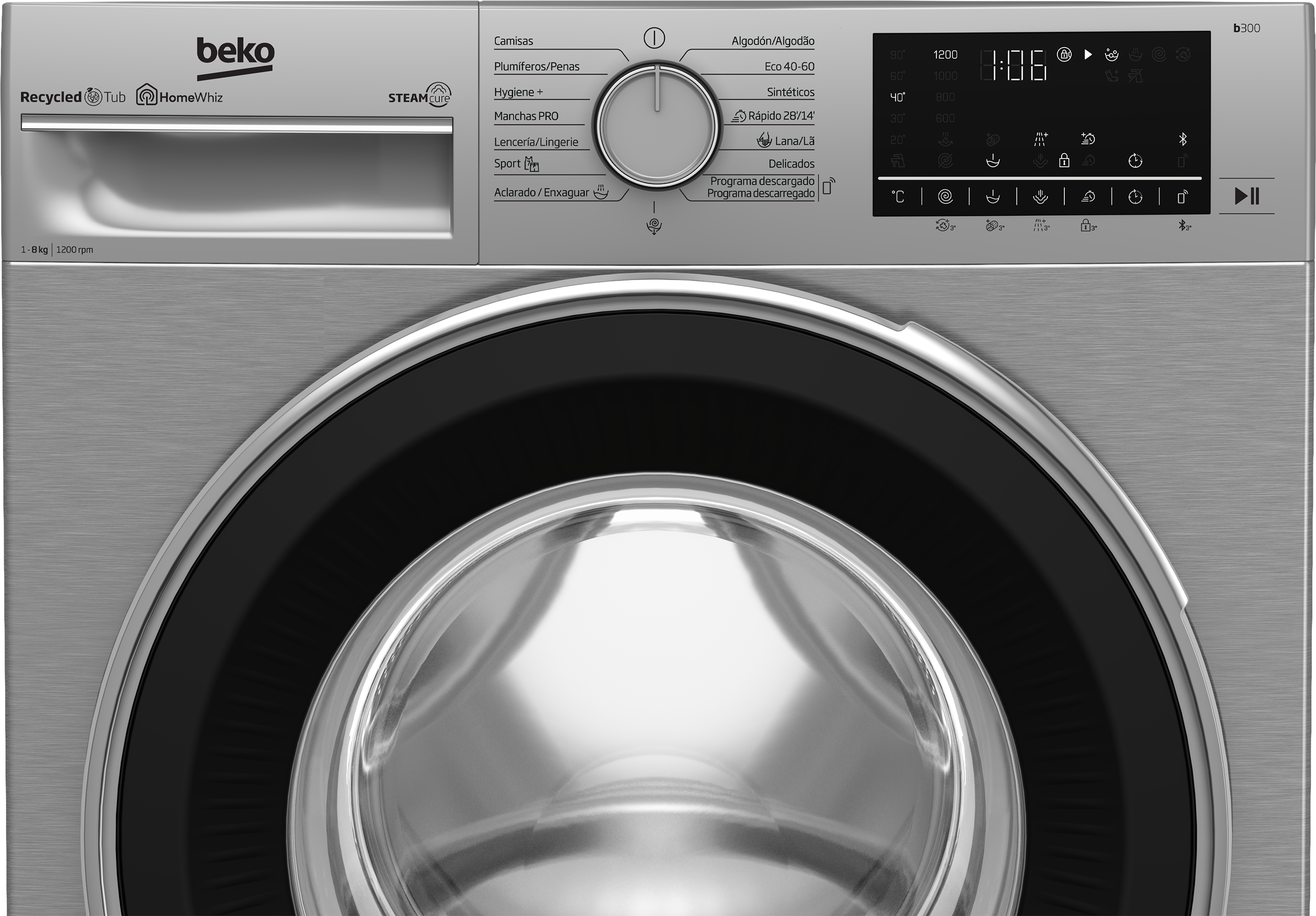 Lavadora Beko 8 kg / 1.200 rpm Vapor - B3WFT58220X Inox-5