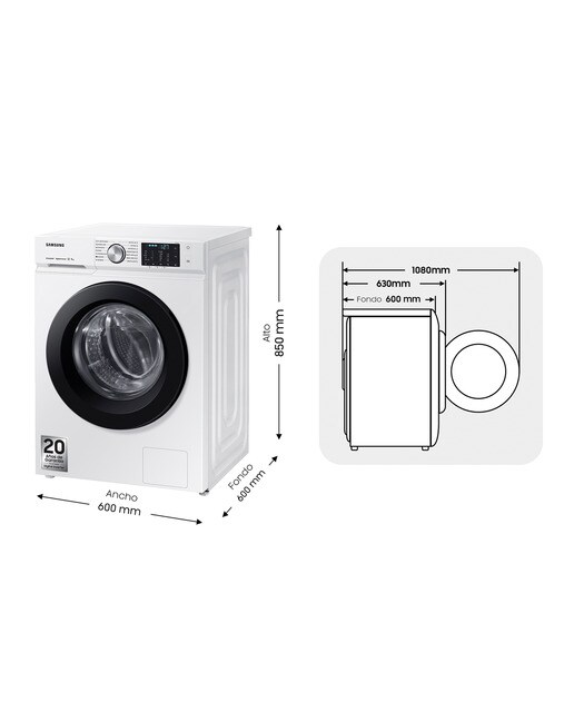 Lavadora Samsung 11kg Tecnología SpaceMax™ Clase A Blanca WW11BBA046AWEC Blanco-2