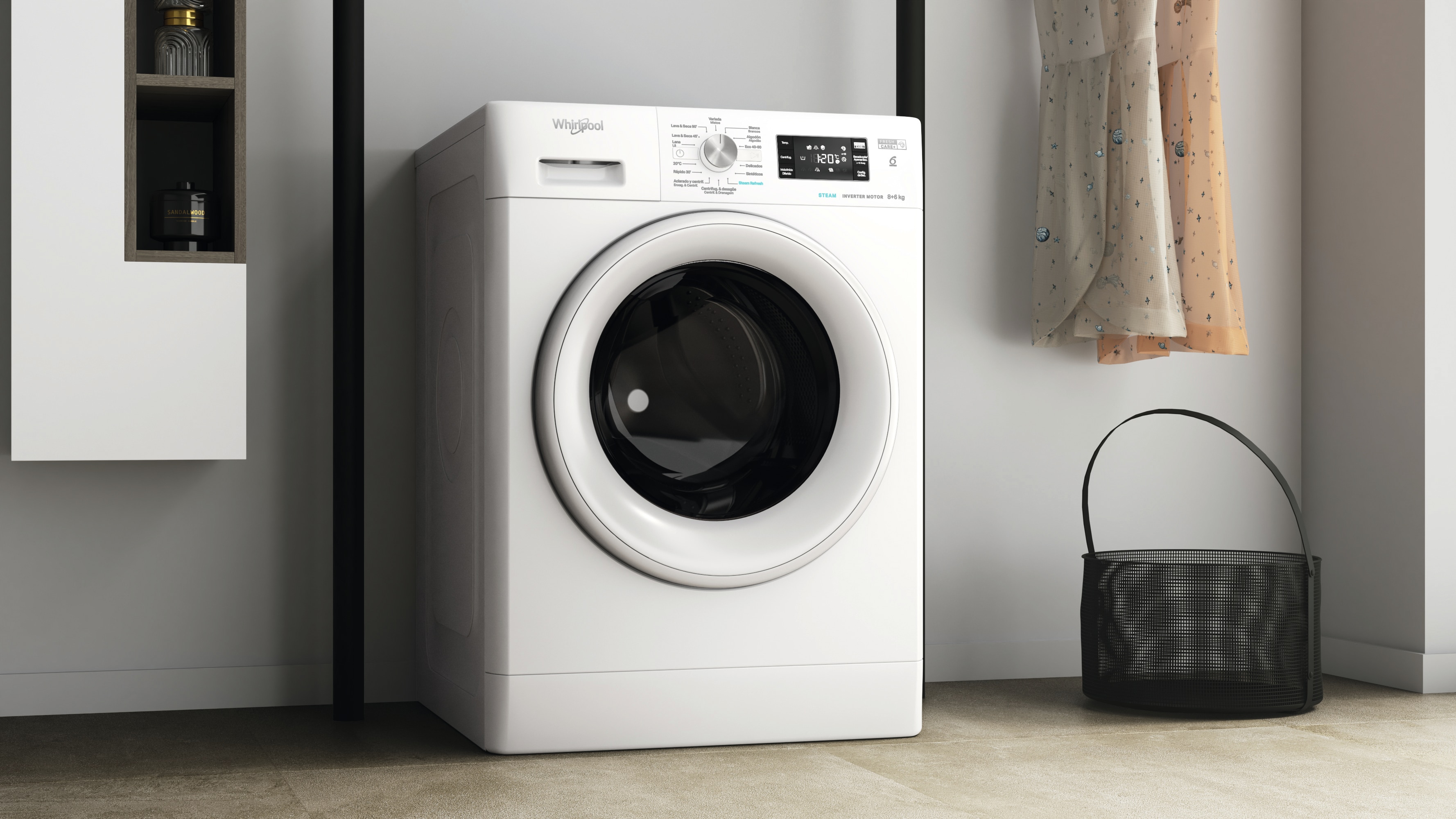 Lavadora secadora Whirlpool 8 kg / 1.400 rpm - FFWDB 864349 WV Blanco-6