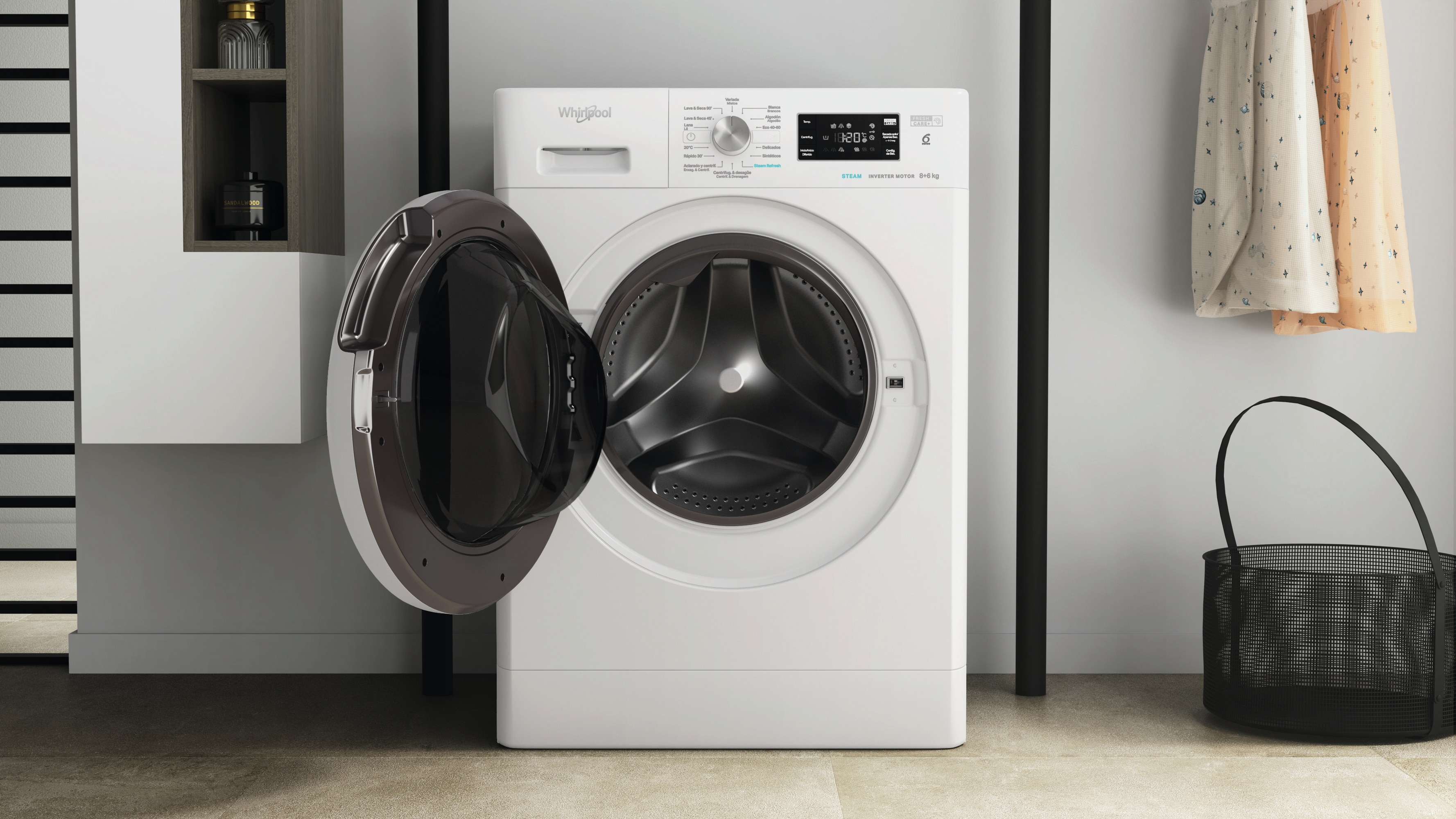 Lavadora secadora Whirlpool 8 kg / 1.400 rpm - FFWDB 864349 WV Blanco-9