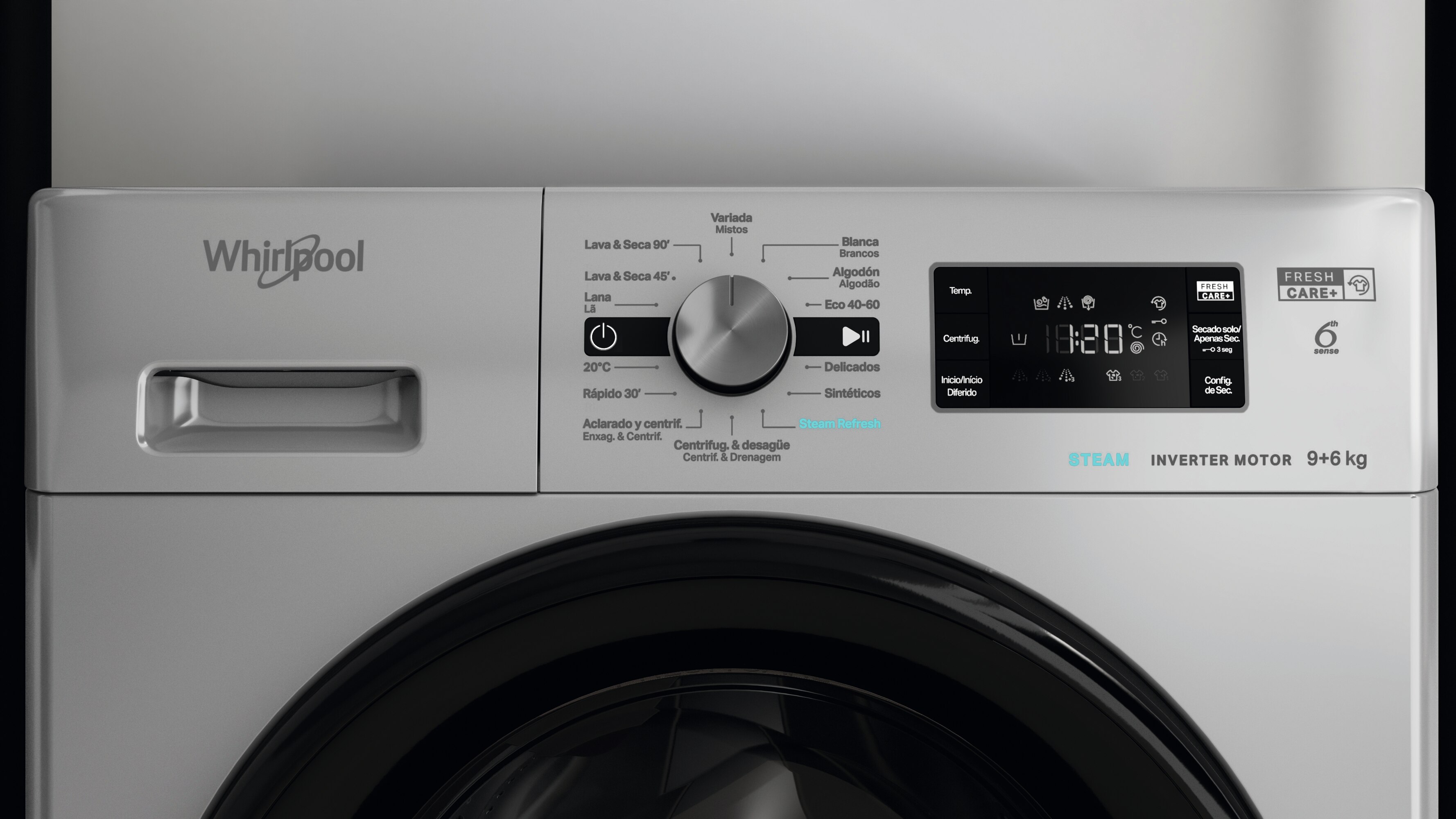 Lavadora secadora Whirlpool 9 kg / 1.400 rpm - FFWDB 964369SBV Plata-7