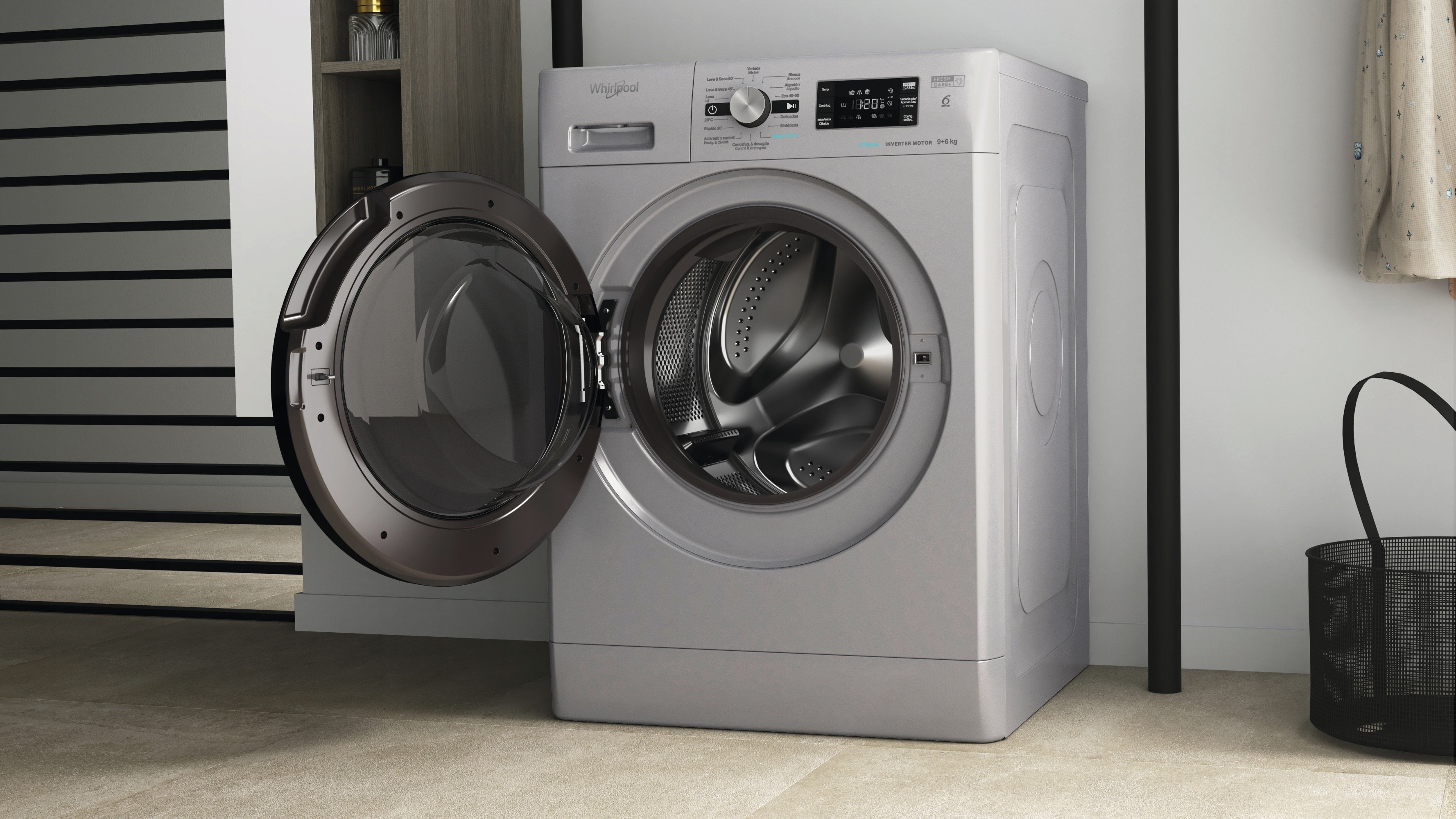 Lavadora secadora Whirlpool 9 kg / 1.400 rpm - FFWDB 964369SBV Plata-9