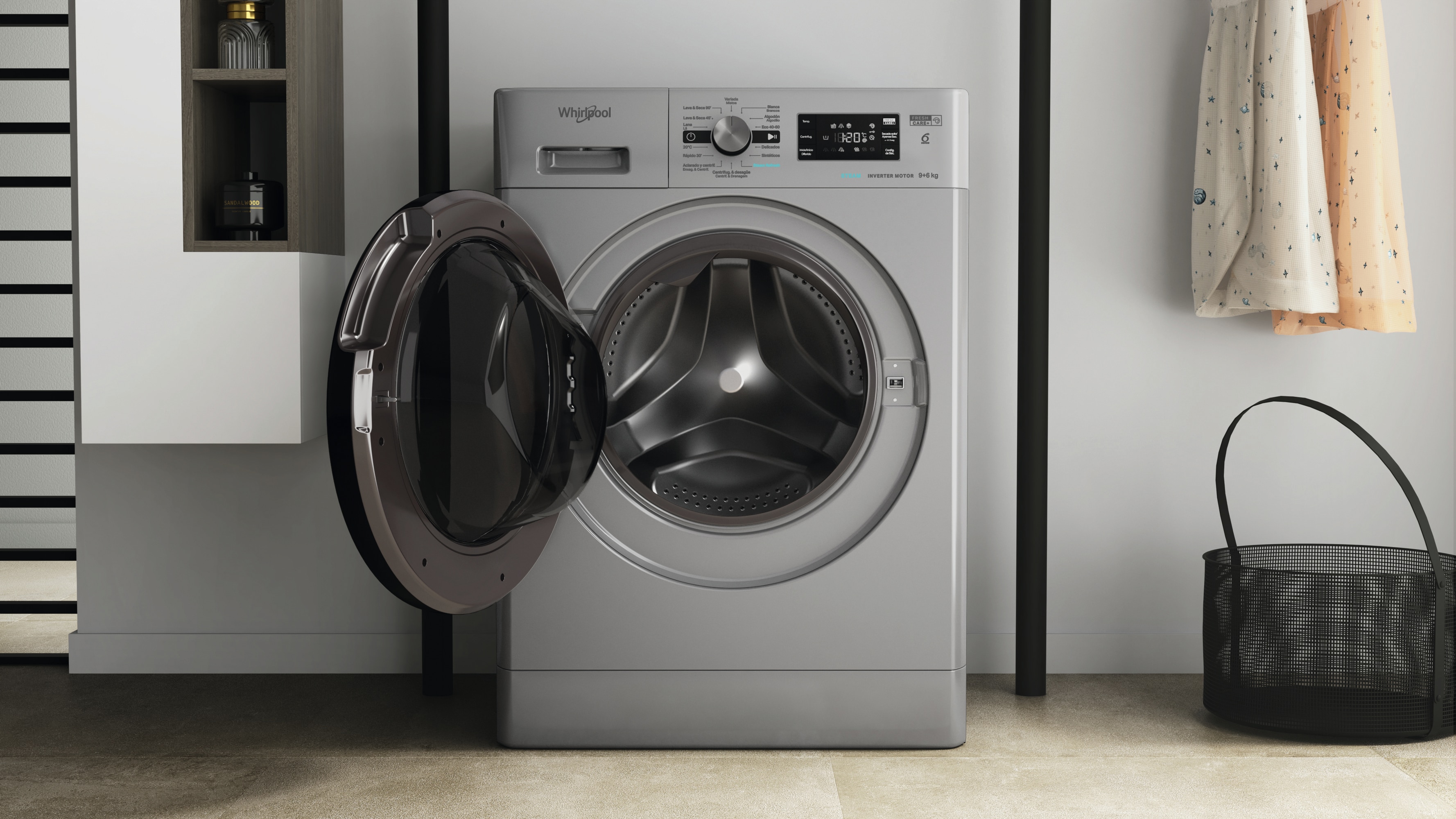Lavadora secadora Whirlpool 9 kg / 1.400 rpm - FFWDB 964369SBV Plata-10